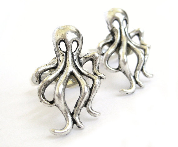 Octopus Cufflinks Silver Beach Wedding Unique Shape Mens Gift Squid Cuff Links ($19.95)
