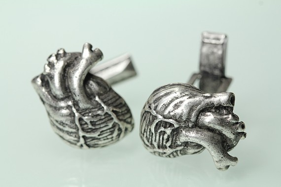 Anatomical Heart  Cuff Links Cast Metal in Antiqued Silver ($40.00)