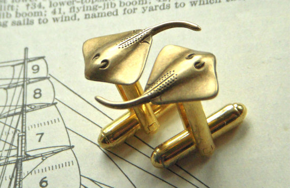 Men's Cufflinks Nautical Bat Ray Fish Ocean Sealife Stingray Vintage Style Brass Victorian Steampunk Cuff Links & Accessories ($25.00)