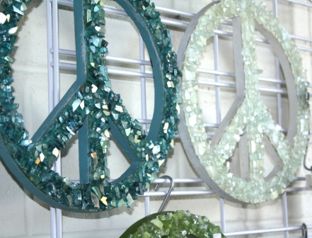 Broken recycled glass PEACE sign
