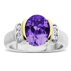 Sterling Silver and 14k Yellow Gold, White Topaz and Oval Amethyst Ring
